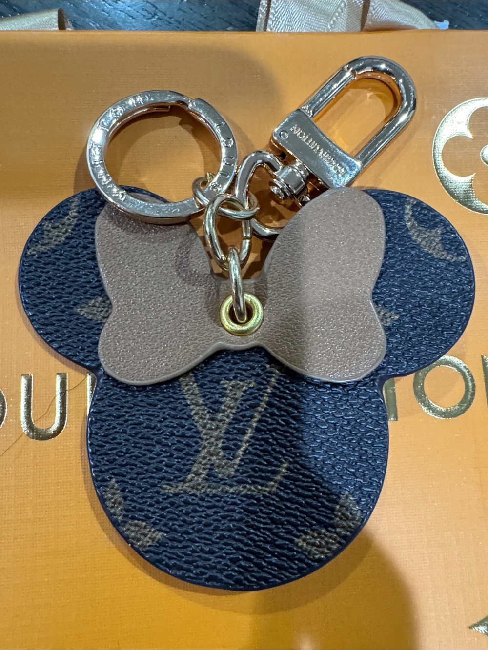 Designer Monogram Mouse Key Charm with Brown Bow - Luxury Women Accessories